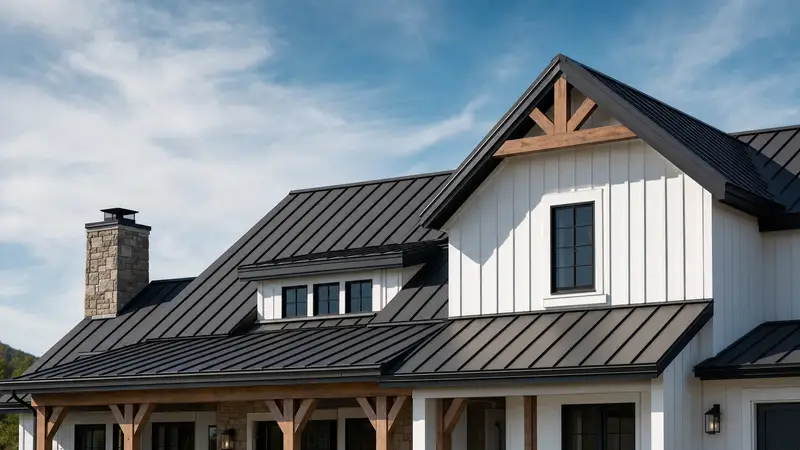 Newly replaced dark tile roof